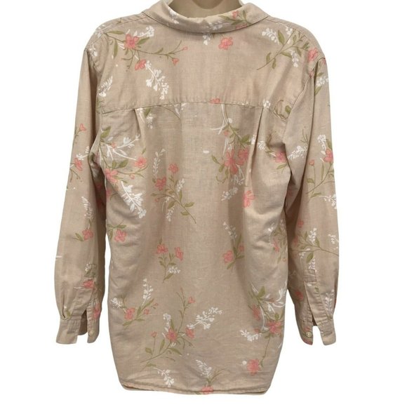 Style & Co Women's Beige Floral Long Sleeves Linen Blend Button Front Blouse 10P - Picture 2 of 5